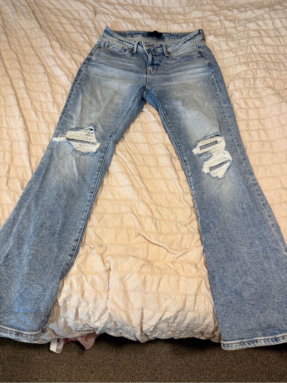 Buckle Light Blue Distressed Flare Jeans